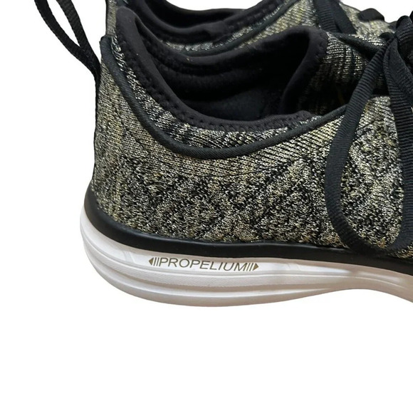 APL Techloom Phantom Runnng Sneakers Size 10 Black Gold Fused Knit Athletic - Picture 2 of 12